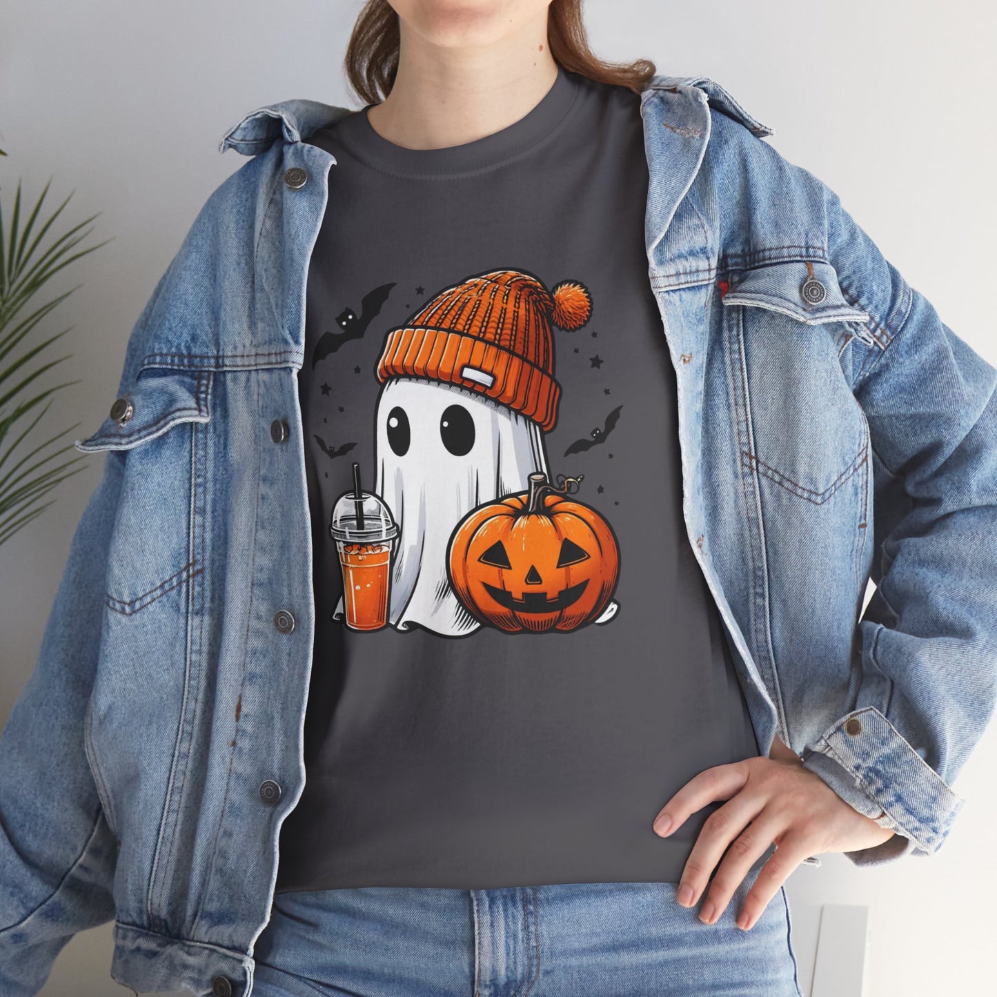 Happy Halloween/ Ghost Beanie Coffee /Unisex Heavy Cotton Tee