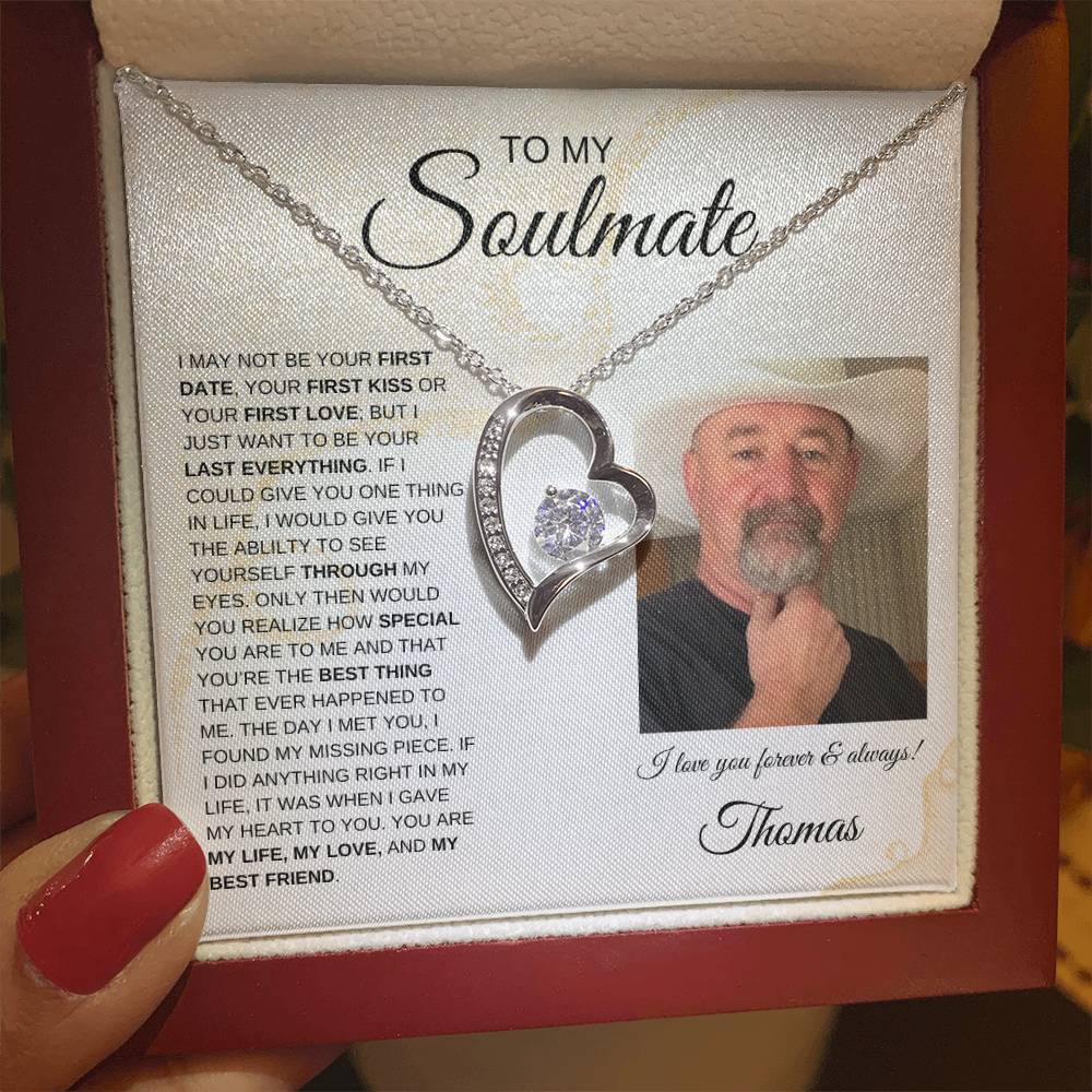 To My Soulmate / Forever Love Necklace / Personalized Message Card with Name and Photo/ Sands