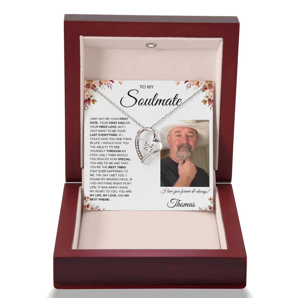 To My Soulmate / Forever Love Necklace / Personalized Message Card with Name and Photo / Fall Leaves