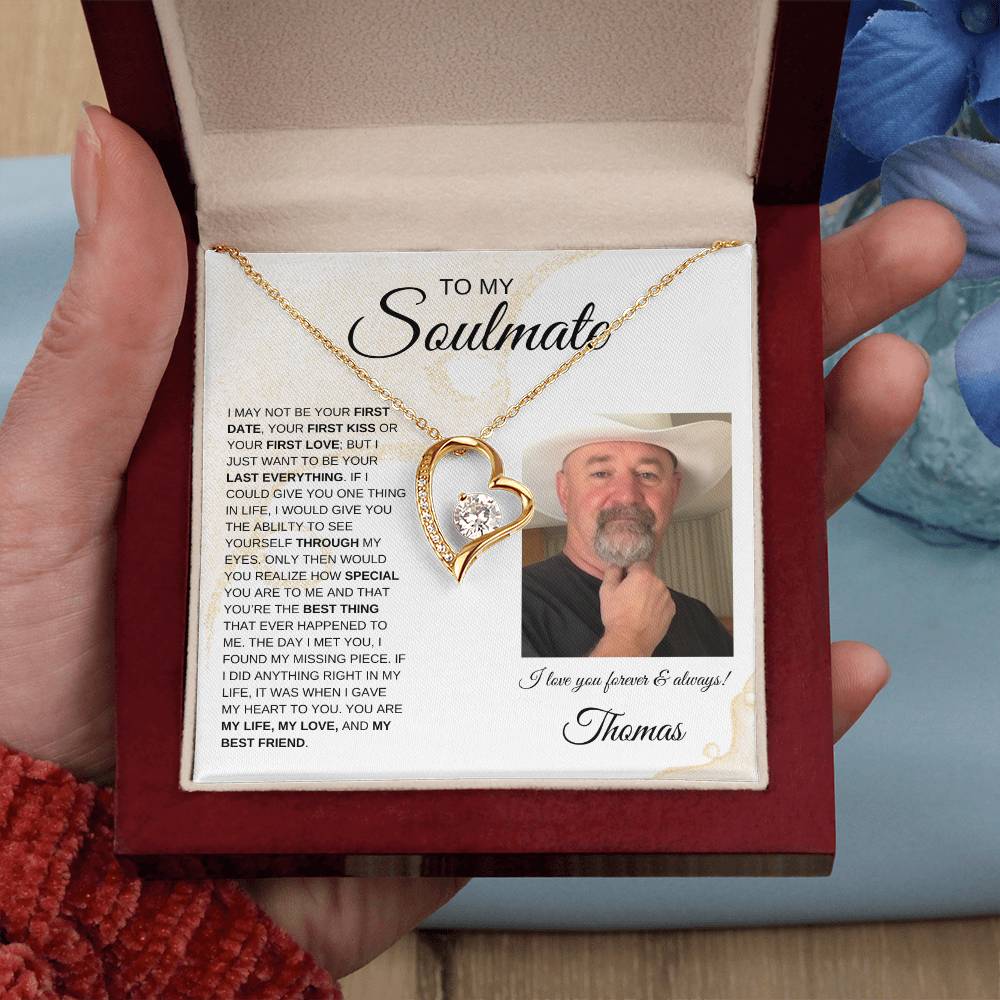 To My Soulmate / Forever Love Necklace / Personalized Message Card with Name and Photo/ Sands