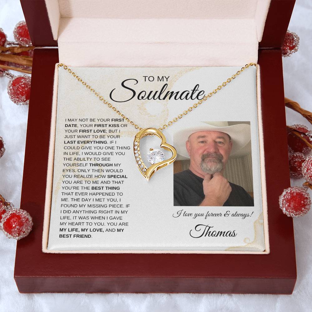 To My Soulmate / Forever Love Necklace / Personalized Message Card with Name and Photo/ Sands