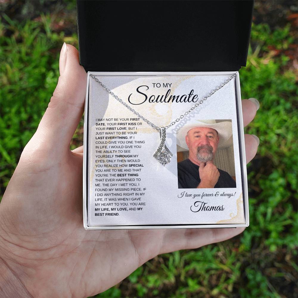 To My Soulmate / Alluring Beauty Necklace /Personalized Message Card with Name and Photo