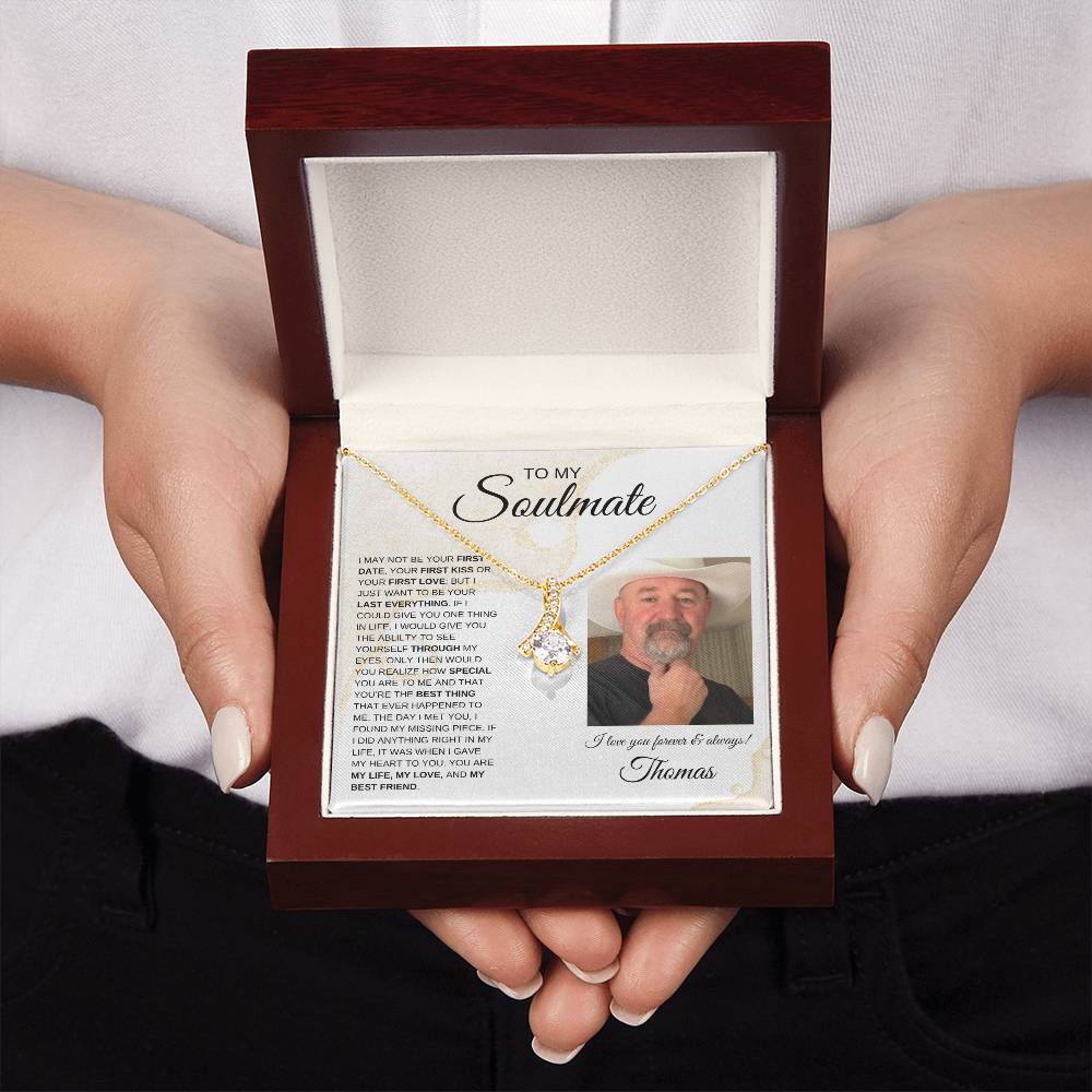 To My Soulmate / Alluring Beauty Necklace /Personalized Message Card with Name and Photo