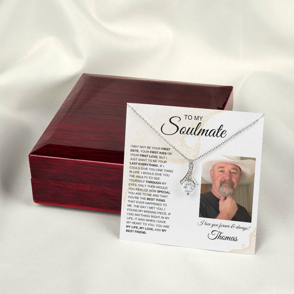 To My Soulmate / Alluring Beauty Necklace /Personalized Message Card with Name and Photo