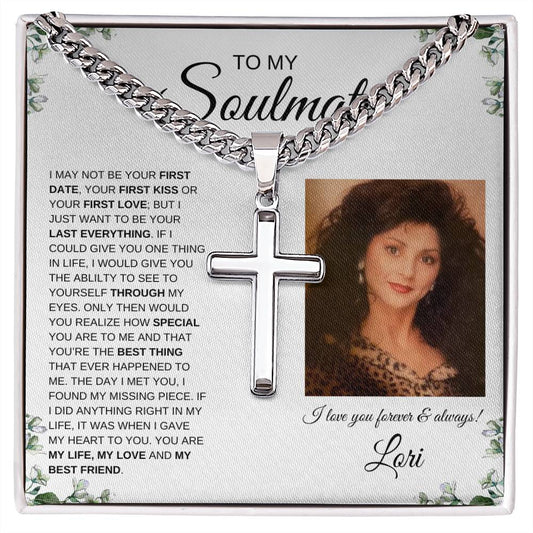 To My Soulmate | Cuban Chain with Artisan Cross Necklace | Personalized Message Card | IVY