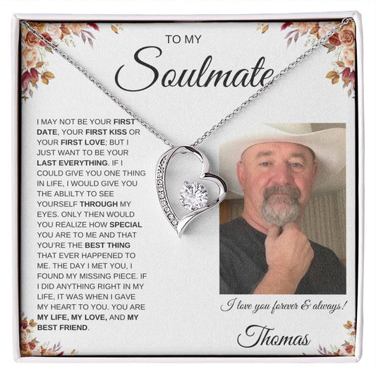 To My Soulmate / Forever Love Necklace / Personalized Message Card with Name and Photo / Fall Leaves