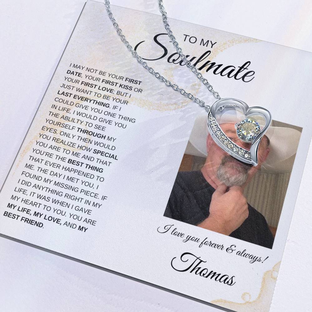 To My Soulmate / Forever Love Necklace / Personalized Message Card with Name and Photo/ Sands