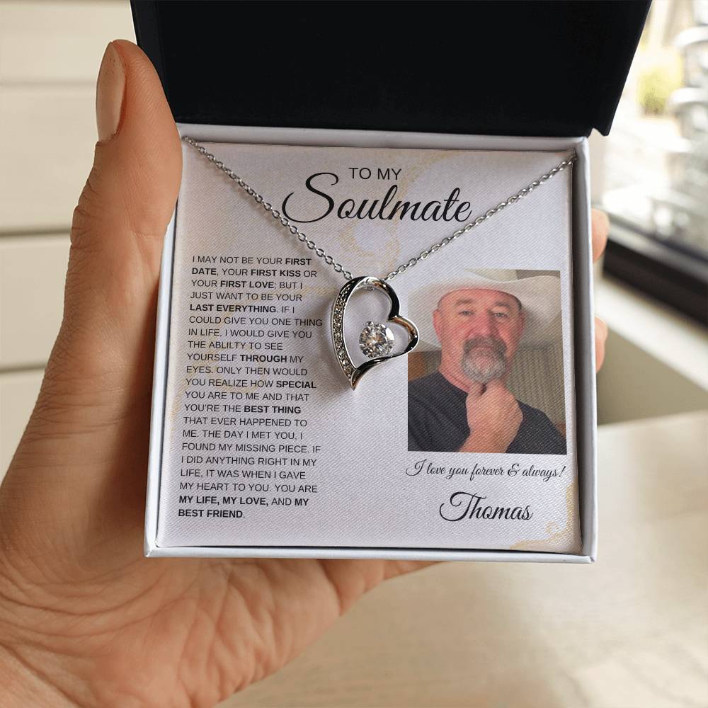 To My Soulmate / Forever Love Necklace / Personalized Message Card with Name and Photo/ Sands