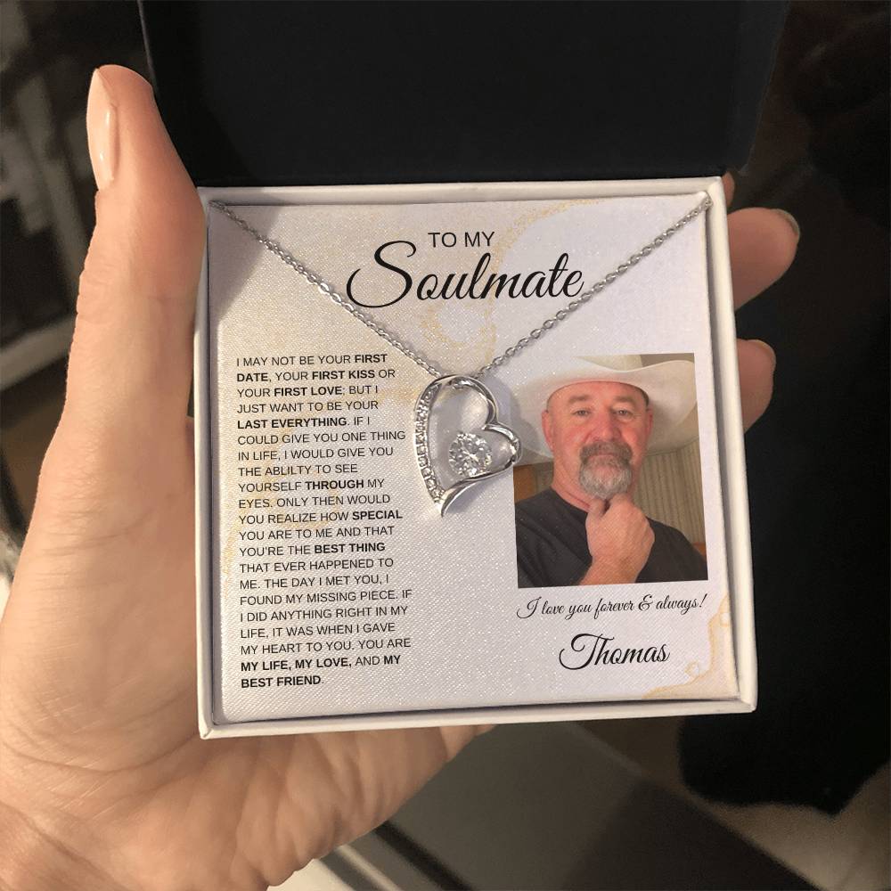 To My Soulmate / Forever Love Necklace / Personalized Message Card with Name and Photo/ Sands