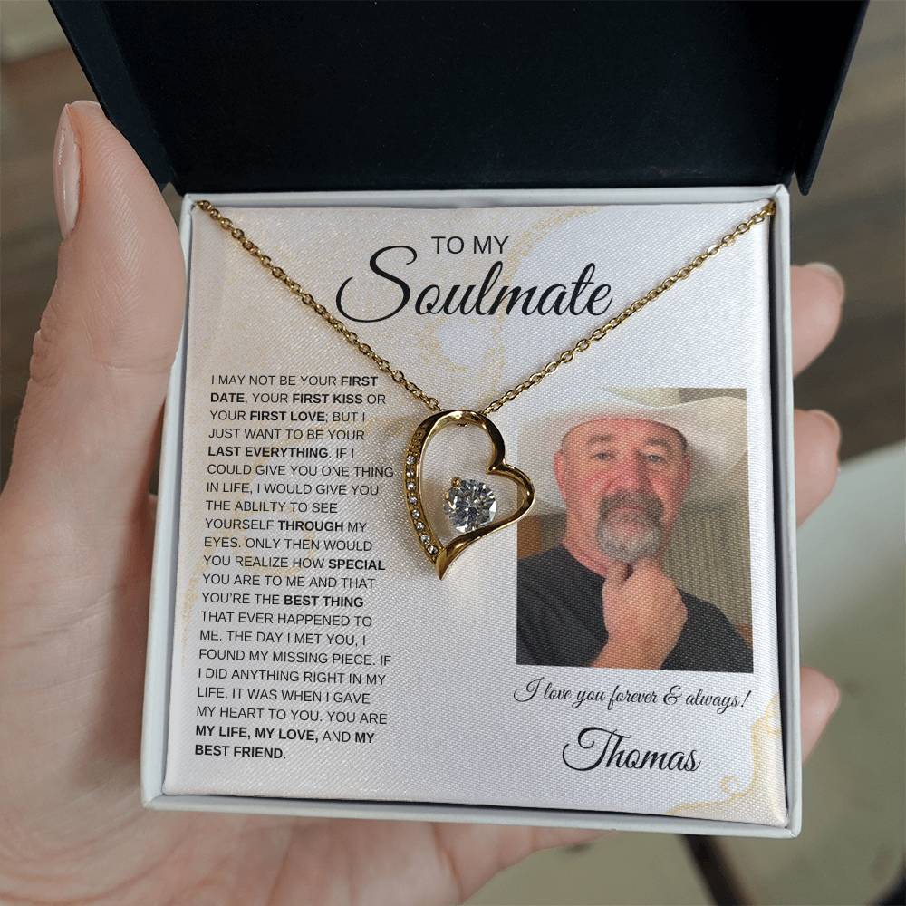 To My Soulmate / Forever Love Necklace / Personalized Message Card with Name and Photo/ Sands